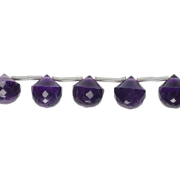 Amethyst 1pkg5, hand-cut top-drilled faceted teardrop bead natural 7x7mm-8x8mm image number 0
