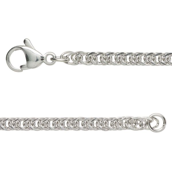 Chain, stainless steel, 3mm double curb, 16 inches with lobster claw clasp. Sold individually. image number 0