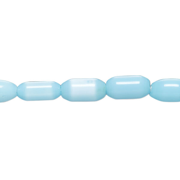 Bead, cat's eye glass (fiber optic glass), sky blue, 9x5mm-11x6mm barrel. Sold per 15-inch strand, approximately 35 beads. image number 0