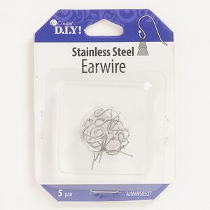 Ear wire fishhook 1pkg10, 12.5mm / 1.8mm ball / open loop, 20 gauge stainless steel 5 pair