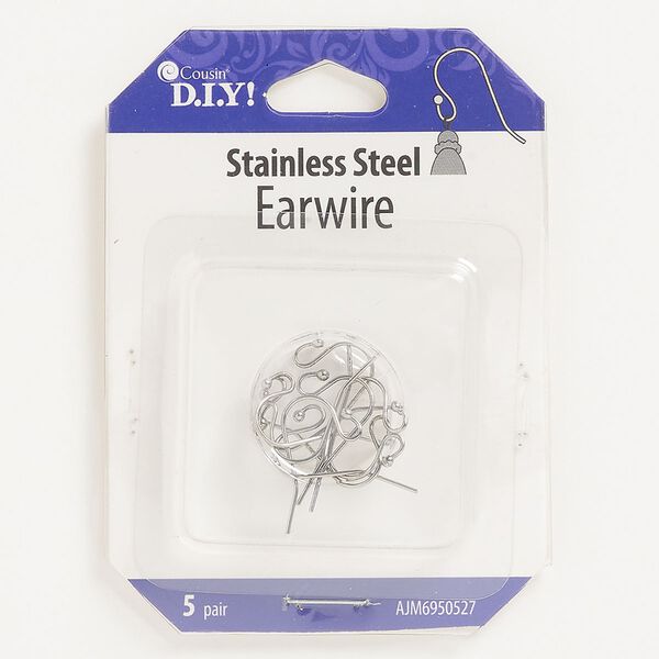 Ear wire fishhook 1pkg10, 12.5mm / 1.8mm ball / open loop, 20 gauge stainless steel 5 pair image number 0