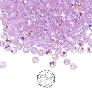 Bead 720pk violet AB, Preciosa Czech crystal 3mm round