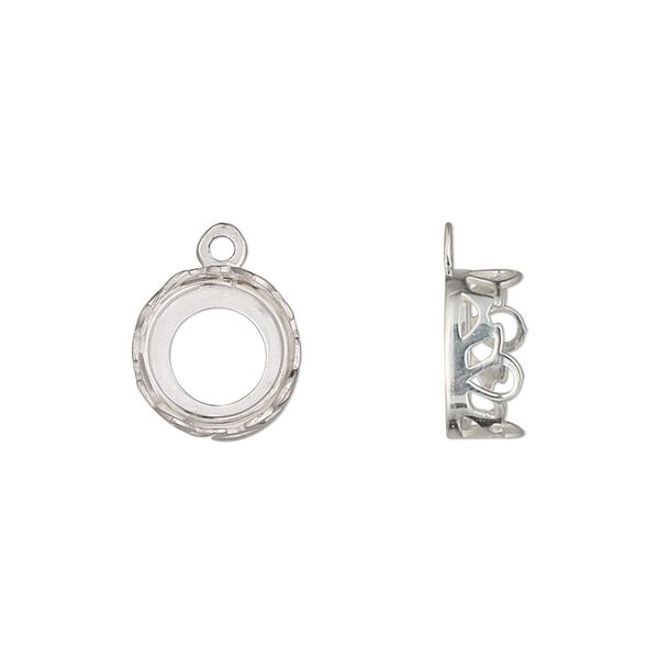 Drop, sterling silver, 11mm round with petal edge and open back with 10mm round cabochon bezel setting. Sold individually. image number 0