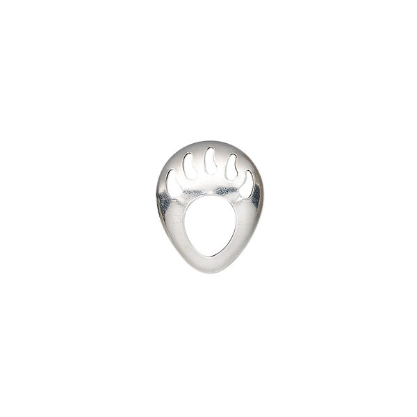 Component, sterling silver, 14x11mm single-sided teardrop with cutout bear paw. Sold per pkg of 2. image number 0
