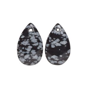 Snowflake obsidian 1pkg2, hand-cut teardrop drop natural 20x13mm