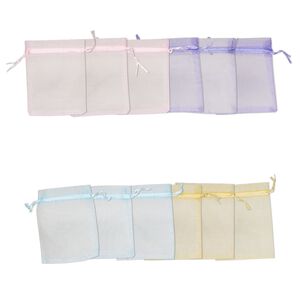 Pouch, organza, assorted colors, 4-3/4 x 3-3/4 inches with drawstring closure. Sold per pkg of 12.