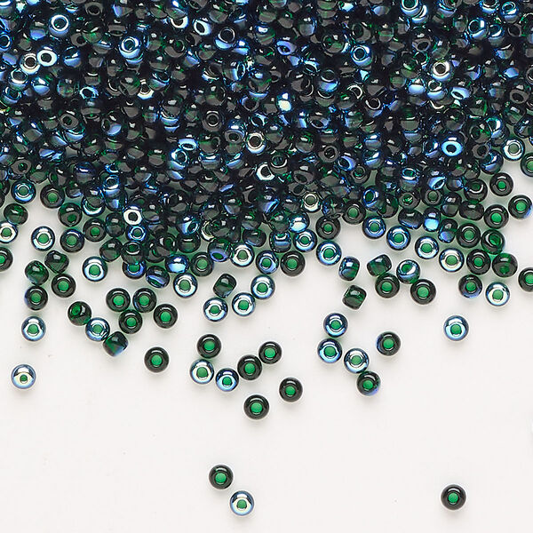 Glass 1pkg1, round seed bead opaque dark green AB #11 100g image number 0