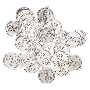Drop, steel, pkg/30, 18mm 2-sided round with yin-yang design, antique silver finish.