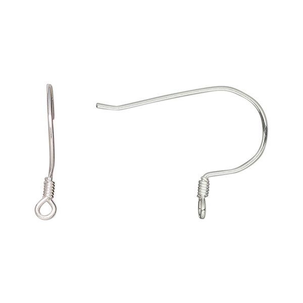 Ear wire fishhook 1pkg8 silver-plated, 18mm / 2.5x1.5mm coil / perpendicular open loop, 21 gauge brass 4 pair image number 0