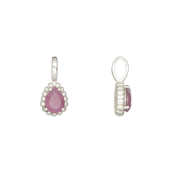 Pendant, pink sapphire and sterling silver, 8.5x7mm faceted teardrop. image number 0