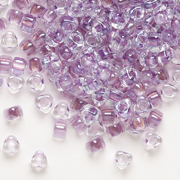 Seed bead, Miyuki, glass, transparent clear color-lined lilac, (TR1113), #5 triangle. Sold per 250-gram pkg. image number 0