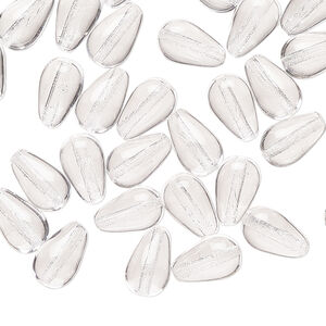 Bead 1pkg40, Czech pressed glass, clear, 9.5x6mm teardrop.