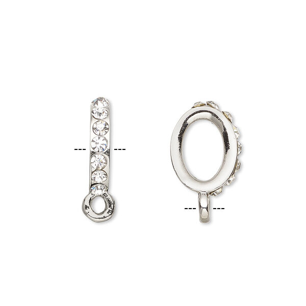 Bead, Dione®, glass rhinestone and imitation rhodium-plated "pewter" (zinc-based alloy), clear, 14x3mm oval rondelle with closed loop. Sold per pkg of 2. image number 0