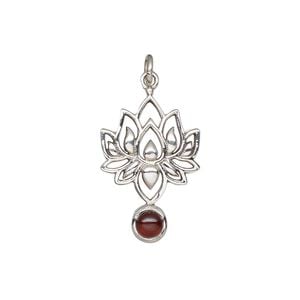 Garnet / sterling silver 1pkg1, antiqued lotus drop natural 22.5x14.5mm