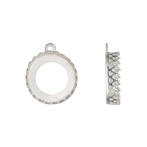 Drop, sterling silver, 15.5mm round with decorative trim and open back with 14mm round cabochon bezel setting. Sold individually.