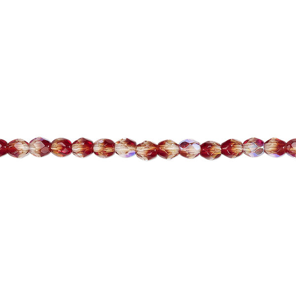 Bead, Czech fire-polished glass, two-tone, crystal/brown-red AB, 3mm faceted round. Sold per 15-1/2" to 16" strand. image number 0
