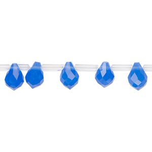 Bead, glass, opaque blue, 8x6mm top-drilled faceted teardrop. Sold per pkg of 50.