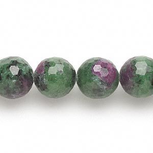 Ruby in zoisite 1pkg1, faceted round bead natural 15 inch 12-13mm