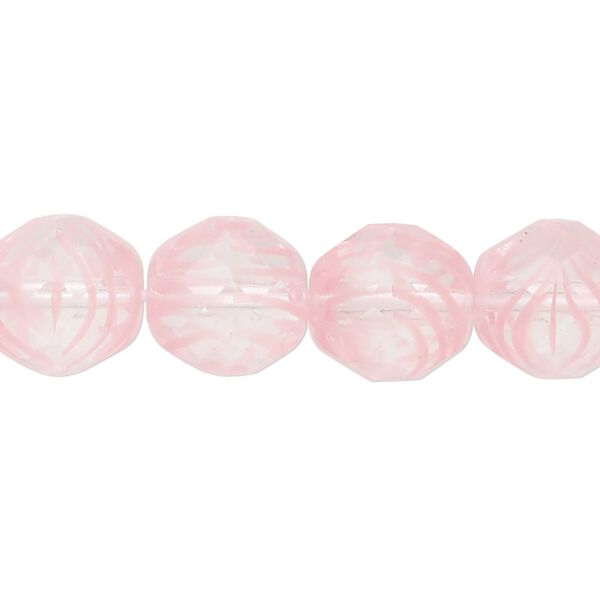 Bead, Czech fire-polished glass, pkg/15-1/2 to 16 inches, 12mm faceted round, transparent clear and pink, (08701). image number 0