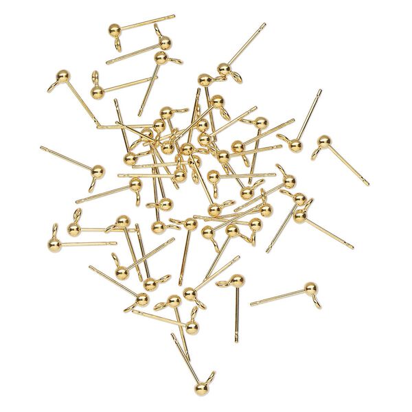 Earstud 1pkg50, 3mm ball / closed loop, gold-finished steel image number 0