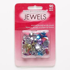 Flat back mix, acrylic, mixed colors, 6x6mm-12x12mm faceted flower. Sold per pkg of 90.