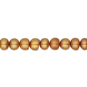 Pearl, cultured freshwater (dyed), copper, 6-7mm button, C grade, Mohs hardness 2-1/2 to 4. Sold per 16-inch strand.