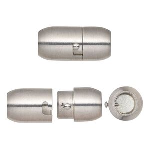 Clasp magnetic 1pkg1, 21x10mm locking round tube / fits 6mm cord, stainless steel 1-strand