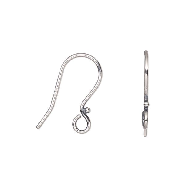 Ear wire fishhook 1pkg20 sterling silver, 18mm / 1.5mm ball / open loop, 18-20 gauge 10 pair image number 0