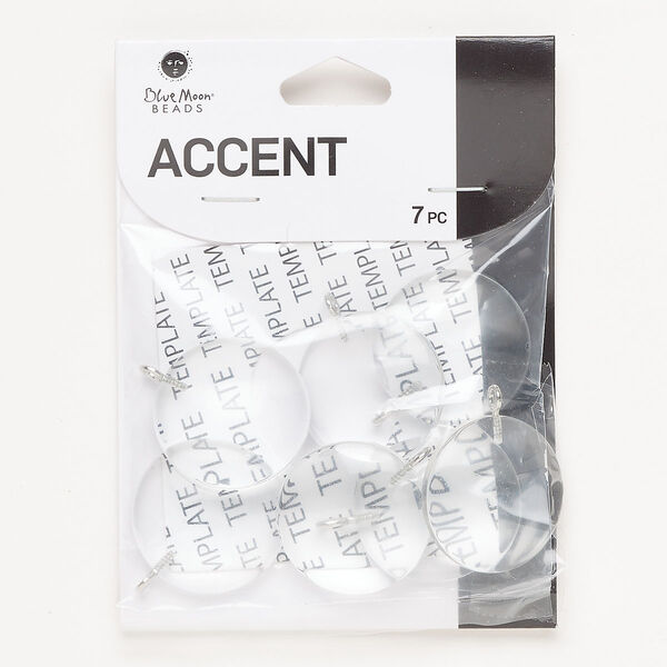 Drop, silver-finished steel and glass, clear, 25mm domed round. Sold per pkg of 7. image number 0