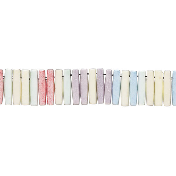 Bead, porcelain, opaque shiny multicolored, 8.5x2mm stick. Sold per 8-inch strand, approximately 100 to 125 beads. image number 0