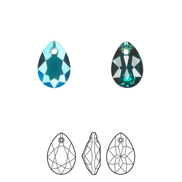 Drop 4pk emerald shimmer, Crystal Passions&reg; 11.5x8mm pendant pear cut 6433 image number 0