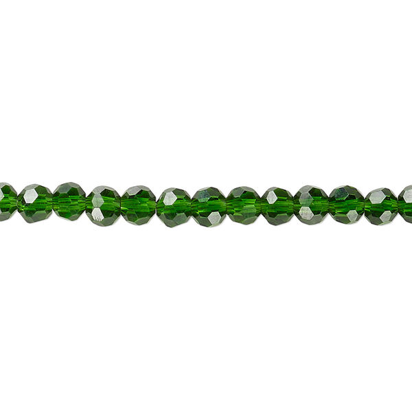 Bead 1pk 32 facets transparent emerald green, Celestial Crystal® 4mm round 15.5-16 inch image number 0