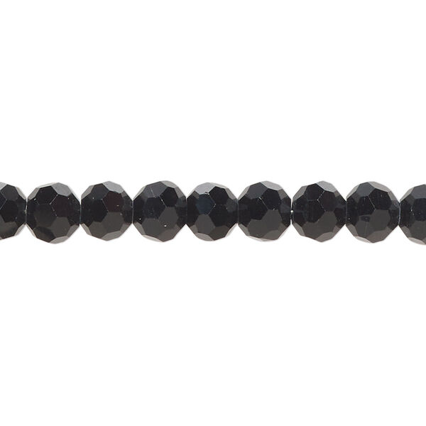 Bead, glass, opaque black, 6mm faceted round. Sold per 8-inch strand, approximately 35 beads. image number 0