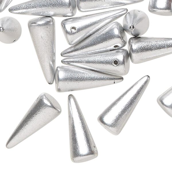 Bead 30pk opaque silver, Preciosa Czech pressed glass 17x7mm top-drilled spike image number 0