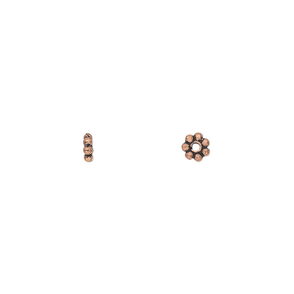 Bead, antique copper-plated copper, 4x1mm beaded rondelle. Sold per pkg of 50. image number 0