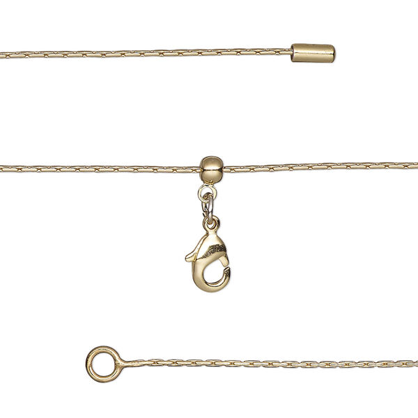 Chain, silicone and gold-finished brass, 0.7mm beading, adjustable from 16 to 23-1/2 inches with lobster claw clasp and adjustable slider bead. Sold individually. image number 0