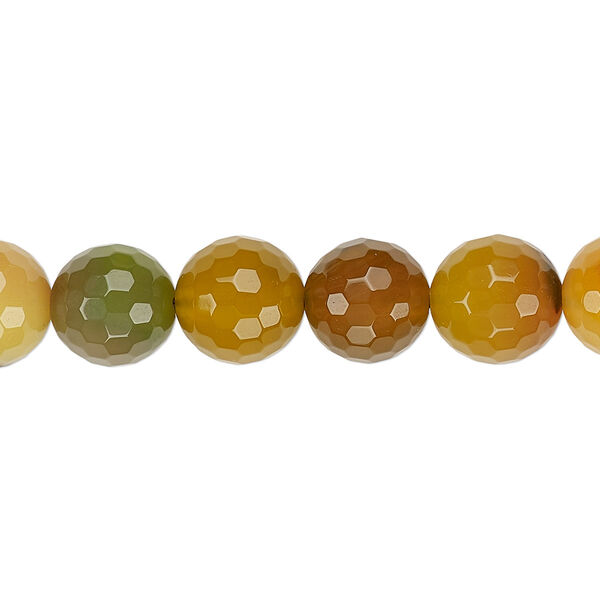 Bead, agate (dyed / heated), yellow-green, 9-10mm faceted round, B grade, Mohs hardness 6-1/2 to 7. Sold per 15-inch strand. image number 0