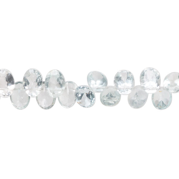 Bead, aquamarine (heated), light, 7x5mm hand-cut top-drilled faceted puffed oval with flat side, B- grade, Mohs hardness 7-1/2 to 8. Sold per 15-inch strand, approximately 120 beads. image number 0