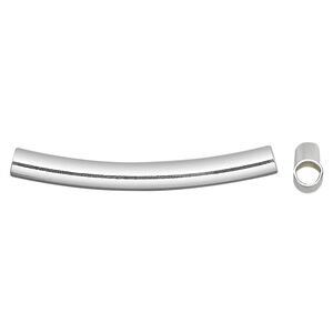 Bead, sterling silver, 35x4mm smooth curved round tube. Sold per pkg of 2.