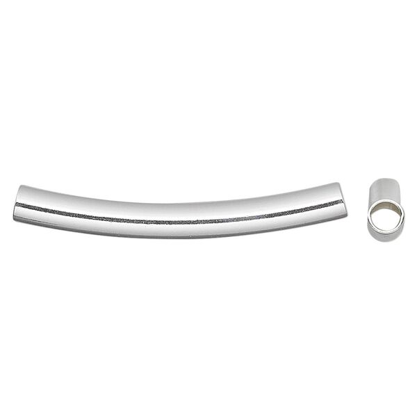 Bead, sterling silver, 35x4mm smooth curved round tube. Sold per pkg of 2. image number 0