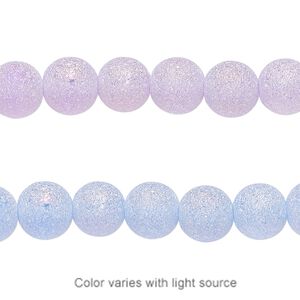 Bead, coated glass, translucent matte aqua blue / lavender AB, 7-8mm uneven round. Sold per 15-1/2" to 16" strand.