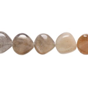 Peach moonstone / grey moonstone 1pkg1, hand-cut puffed teardrop bead natural 7 inch 11x10mm-12x11mm