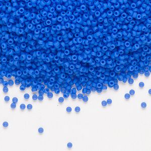 Seed bead, Miyuki, glass, pkg/250g, #15 rocaille, opaque matte cyan blue, (RR-417F).