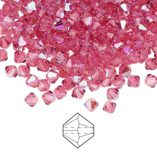 Bead 48pk rose glitter, Preciosa Czech crystal 4mm bicone image number 0