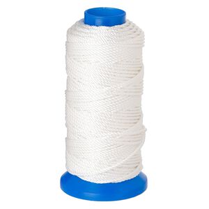 Cord, Griffin, nylon, white, 2mm, 166.3-pound test. Sold per 60-meter spool.
