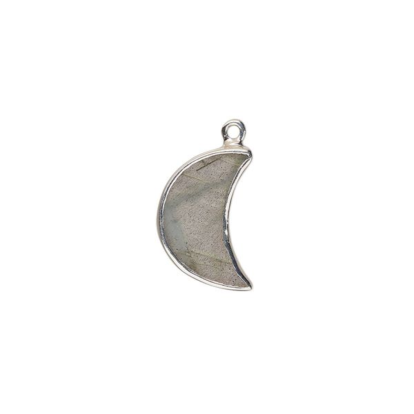 Drop sterling silver labradorite 1pk 15x10mm hand-cut flat 2-sided half moon, natural image number 0