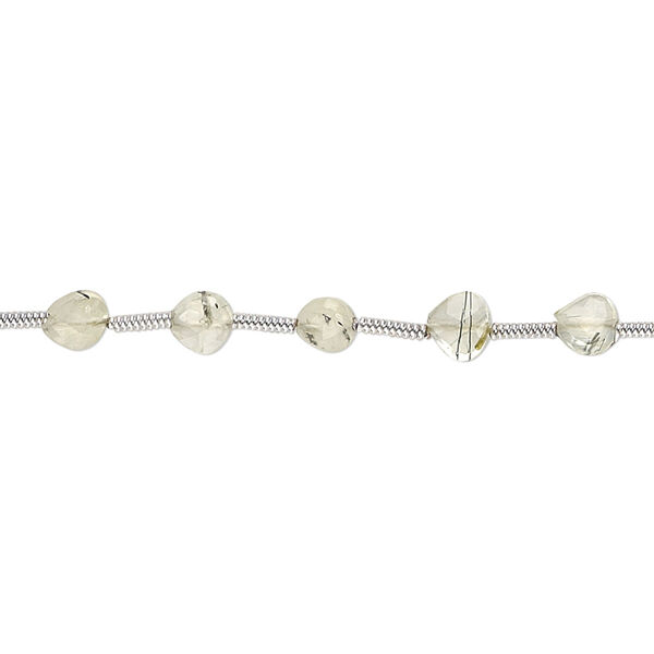 Bead, prehnite (natural), 4-5mm hand-cut faceted puffed teardrop, C grade, Mohs hardness 6 to 6-1/2. Sold per pkg of 18. image number 0