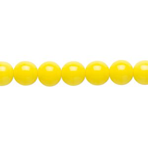 Bead, Czech glass druk, opaque yellow, 8mm round. Sold per 15-1/2" to 16" strand.