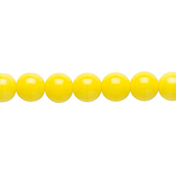 Bead, Czech glass druk, opaque yellow, 8mm round. Sold per 15-1/2" to 16" strand. image number 0