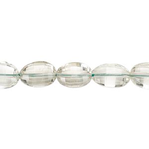 Green quartz 1pkg1, hand-cut faceted puffed oval bead 8 inch graduated 9x6mm-14x10mm